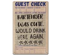 SUPERDANT Guest Check Metal Signs Bar Tin Sign Drinking Here Again Wall Plaques Funny Texts Poster and Plaque Retro Wall Art for Man Cave Bar Pub Playroom Vintage Decor 30x20cm