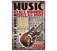 SUPERDANT Guitar Tin Signs Music Metal Signs Rock Music Wall Plaque Recording Sign Iron Poster Art Bar Sign for Man Cave Pub Recording Studio Vintage Decor