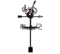 SUPERDANT Guitar Weather Vane Cast Iron Metal Weathervanes Matte Black Musical Note Roof Top Decorative Weather Vane Outdoor Garden Yard Barn Wind Direction Spinner 30.3x26.2cm