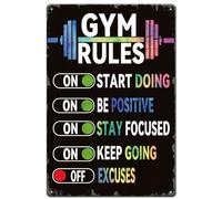SUPERDANT Gym Rules Metal Signs Fitness Motivation Text Tin Signs Be Positive Wall Plaques Funny Barbell Poster for Gym Man Cave Home Bedroom Bar Vintage Decor Gift for Weightlifting Man