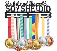 SUPERDANT Gymnastics Balance Beam Medals Display Rack Iron Wall Mounted She Believed She Could So Did It Medal Display Holder Hanging Hooks Showcase Trophy Storage Holds 40-45 Medals