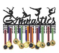 SUPERDANT Gymnastics Medal Display 15.75x7.87Inch Wall Mounted Medal Holder with 50 Hooks Heavy Duty Metal Award Rack for Sports Trophies and Race Medals Black