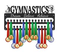 SUPERDANT Gymnastics Medal Hangers Dream Believe Achieve Medal Holder Personalised Medals Rack Wall Mount Medals Hanging 2 Rows with 30 Hooks Matte Black Metal Awards Display Rack Gift for Gymnast
