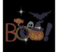 SUPERDANT Halloween Boo Iron on Rhinestones Transfer Pumpkin Ghost Bling Decals for Cloth Crystal DIY Heat Transfer Stickers for Haloween Party Decoration DIY Art Craft Halloween Gifts