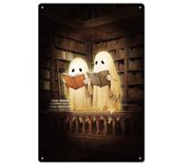 SUPERDANT Halloween Ghost Tin Signs Retro Reading Poster Iron Wall Decoration Rectangle Signs for Library Study Room Classroom Living Room Home Cafe Bar Wall Art 30cm x20cm