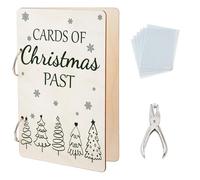 SUPERDANT Hand Drawn Christmas Tree Greeting Card Organizer Cards of Past Postcard Binder Wooden Cards Keeper Storage Christmas Decors 2-Rings Photo Album for Holiday with Punch and 20 Pockets