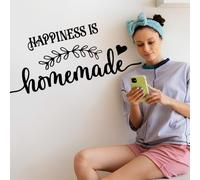 SUPERDANT Happiness is Homemade Wall Stickers PVC Waterproof Wall Decals Black Text Self-Adhesive Sticker Set Decoration for Bedroom Livingroom Bathroom Offices Lounges Home 96x30cm