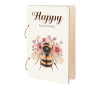 SUPERDANT Happy Bee-lated Birthday Greeting Card Organizer Bee Birthday Journal Card Keeper Flowers Planner Card Holder Wooden Loose Leaf Photo Album with 2-Rings Birthday Gift