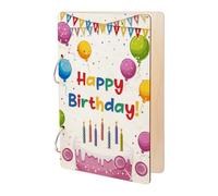 SUPERDANT Happy Birthday Greeting Card Organizer Birthday Cake Planning Book Binder Cards Keeper Card Holder Wooden Loose Leaf Photo Album 2-Rings Cover Cards Keepsake for Birthdays Holiday Gifts