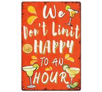 SUPERDANT Happy Hour Tin Signs Lemon Cocktail Retro Metal Poster Plaque Vintage Text Sign Decorative for Bedroom Restaurant Apartment Café Bar Indoor Outdoor Wall Art Gifts 20x30CM