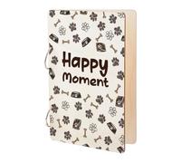 SUPERDANT Happy Moment Greeting Card Holder Dog Paw Prints Wooden Loose Leaf Binder Animal Prints Postcard Photo Album 2-Rings Cover Planner Notebook Keeper Keepsake Gifts for Pets Lovers