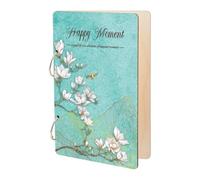 SUPERDANT Happy Moment Greeting Card Organizer Mountain Flowers Wooden Card Keeper Binder Greeting Cards Storage Cards Holder Book Postcard Album 2-Rings Cover Keepsake for Birthday Wedding Gifts