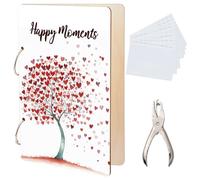 SUPERDANT Happy Moments Greeting Card Holder Organizer Trees and Love Wooden Card Keeper Binder Birthday Cards Keeper Photo Album Cover with Punch and 20pcs Inner Pockets Wedding Journey Gifts