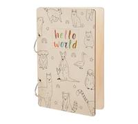 SUPERDANT Hello World Greeting Card Holder Organizer Animals Wooden Card Keeper Binder Dog Cat Planning Book Birthday Cards Keeper Photo Album Cover Wedding Birthday Journal Keepsake for Animal Lovers