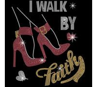 SUPERDANT High Heels Iron on Rhinestones I Walk by Faith Bling Glass Rhinestone Decals DIY Hotfix Transfer Stickers Crystal Heat Rhinestone Patches for T-Shirt Girls Clothing Hoodies Decor Gifts