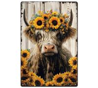 SUPERDANT Highland Cow Metal Signs Sunflower Tin Signs Highland Cattle with Flower Wall Plaques Funny Iron Poster Art for Man Cave Garage Home Living Room Bedroom Bar Pub Vintage Decor