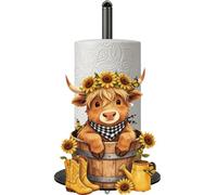 SUPERDANT Highland Cow Paper Towel Holder Farmhouse Kitchen Countertop Decor with Weighted Iron Base 33x18cm for Holding Paper Towels and Decorative Display Colorful
