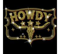 SUPERDANT Howdy Ox Skull Heart Iron on Rhinestones Transfer Western Cowboy Heart Iron-on Decals T-Shirt Crystal Heat Transfer Hot Fix Crystals for Clothing Decoration for Bags DIY Craft