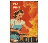 SUPERDANT I'm Fine Tin Sign Kitchen Retro Metal Poster Vintage Country Art Sign Kitchen Fire Bedroom Decor Vintage Wall Art for Kitchen Dining Room Bar Funny Vintage Metal Plaque Poster Outdoor