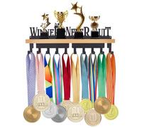 SUPERDANT Inspirational Trophy and Medal Display Shelf Winner Never Quit Medal Holder Medal and Trophy Shelf with 10 Hooks Medal Trophy Hanger Rack for Sports Athlete Gift