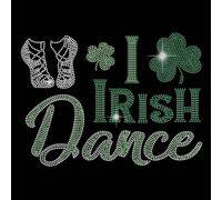SUPERDANT Irish Dance Iron on Rhinestones Transfer Dancing Shoes Crystal Heat Transfer St. Patrick's Day Hot Fix Stickers Crystal Green Festival Decor for Women Clothing T-Shirt DIY Art Craft