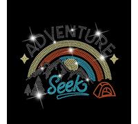 SUPERDANT Iron on Rhinestones Large Adventure Style Rhinestone Transfer Full Sheet Glass Rhinestone Applique for Custom Jackets and Hoodies Colorful 32x23.8cm