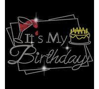 SUPERDANT It's My Birthday Iron on Rhinestones Transfer T-Shirt Crystal Heat Transfer Designs Iron on Rhinestone Transfer Birthday DIY Decals for Girls Clothing Tote Bag DIY Art Craft Gifts