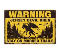 SUPERDANT Jersey Devil Warning Sign 30x20cm Metal Wall Art Decor Vintage Rectangular Tin Sign With Pre Drilled Holes For Easy Hanging Gift For Home Office Living Room Colorful