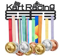 SUPERDANT Kart Racing Medal Hanger Kart Medal Holder with 12 Lines Sturdy Steel Award Display Holders for Over 60 Medals Wall Mounted Medal Display Racks for Ribbon Lanyard