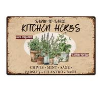 SUPERDANT Kitchen Herbs Metal Tin Sign Plants Vintage Metal Wall Poster Potted Plants Retro Metal Signs Garden Vintage Metal Tin Sign Funny Decor for Garden Kitchen Home Indoor Outdoor Retro Decor