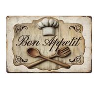 SUPERDANT Kitchen Metal Signs Bon Appetit Tin Signs Funny Wall Plaques Iron Poster Art for Kitchen Restaurant Dining Room Bar Pub Vintage Decor Man Cave Gifts