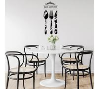SUPERDANT Kitchen PVC Wall Stickers Bon Appetit Vinyl Wall Decal Tableware Pattern Wall Mural Removeable DIY Wall Decor for Kitchen, Dinning Room, Restaurant Decoration, Black 860x380mm