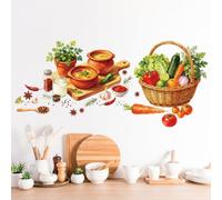 SUPERDANT Kitchen Wall Stickers Peel and Stick Decorative Spice Jar Wall Decal Vegetables Vinyl Wallpaper Decor for Home Dining Room Refrigerator Decoration Gift 80x30cm