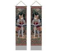 SUPERDANT Knight Cat Narrow Tapestry 2Pc Set Polyester Rectangle Wall Tapestry Banner for Apartment Living Room Bedroom Entryway Hallway Dorm Office Vertical Wall Art Decor 130x33cm