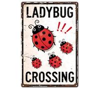 SUPERDANT Ladybug Crossing Metal Tin Sign 30x20cm/11.8x7.9 Inch Cute Cartoon Rectangle Iron Plaque Pre-Drilled Indoor Outdoor for Garden Yard Wall Art Decor