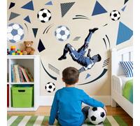 SUPERDANT Large Football Wall Sticker Art Decor 2 Pcs Removable Soccer Wall Stickers 11.8x37.8 Inch/30x96cm for Sports Themed Room and Living Room Blue