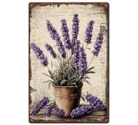 SUPERDANT Lavender Tin Sign Garden Lavender Metal Tin Signs Lavender Metal Signs Retro Signs and Plaque Flower Metal Wall Art for Garden Bedroom Living Room Man Cave Old Fashion Wall Decor