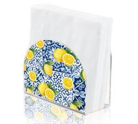 SUPERDANT Lemon and Blue Tile Napkin Holder for Tables Acrylic Serviette Dispenser Imitation Ceramic Cocktail Napkins Organizer Tissue Paper Towel Stand for Dining Room Home Bar Decor
