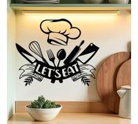SUPERDANT Let's Eat Wall Stickers Wall Decals Black Vinyl Wall Art Decor Peel and Stick for Home Kitchen Dining Room Restaurant Decoration