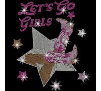 SUPERDANT Let's Go Girls Iron on Rhinestones Cowboy Boots Crystal Heat Transfer Stickers Stars Iron on Decals Pinky Rhinestone Patches for Girl T-Shirt Clothing Tote Bag Jackets DIY Art Craft Gifts