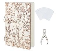 SUPERDANT Line Figures Wonderful Memories Greeting Card Organizer Set Line Wooden Card Keeper Binder Suit Holder Book with 2-Ring 20 Inner Pocket and Punch for Birthday Wedding Gift 24x16cm