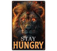 SUPERDANT Lion Metal Signs Funny Quotes Tin Sign Stay Hungry Wall Plaques Funny Signs and Plaque Man Cave Sign Vintage Wall Art for Bar Pub Man Cave Living Room Bedroom Vintage Decor