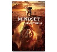 SUPERDANT Lion Metal Signs Lion Motivation Quotes Tin Sign Mindest is Everything Metal Wall Plaques Funny Signs Vintage Decor Gym Wall Art for Man Cave Bar Pub Retro Decor