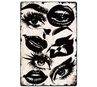 SUPERDANT Lips Eyes Metal Signs Black and White Tin Signs Decorative Wall Plaque Iron Poster Art for Beauty Salon Cosmetic Shop Coffee Bar Man Cave Bathroom Vintage Decor Housewarming Gift
