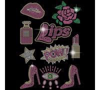 SUPERDANT Lips Iron on Rhinestones Transfer Lipstick High Heels Roses Perfume Decals T-Shirt Crystal Heat Transfer Hot Fix Stickers Crystal Festival Decor for Women Clothing DIY Art Craft