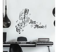 SUPERDANT Live Music Wall Stickers Microphone Wall Decals Music Notes Wall Art Stickers Peel and Stick DIY Black Vinyl Art Decorations for Music Lover Bedroom Music Room Classroom Wall Decor