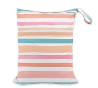 SUPERDANT Macaron Stripes Wet Dry Bag Waterproof Reusable Leakproof Wet Clothes Bag with 2 Zippered Pockets for Beach Pool Gym Swimsuits Sportswear Baby Diapers Changes Bags 36x30CM