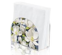 SUPERDANT Magnolia Napkin Holder for Table Flower Acrylic Cocktail Napkins Organizer Black Iron Tissue Paper Towel Stand for Dining Room Home Bar Decor 12.5x5x10.5CM
