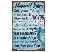 SUPERDANT Mermaid Rules Metal Signs Mermaid Quotes Tin Signs Vintage Wall Art Decor Tin Signs for Home Living Room Bedroom Cafes Bars Pub Man Cave Wall Decor Plaque Sign Gifts
