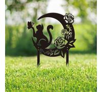 SUPERDANT Metal Cat on the Moon Garden Decor Flower Moon Outdoor Garden Ornament Black Silhouette Outdoor Decor Animal Yard Stakes Decorative Metal Wall Art for Lawn Patio Gift for Gardeners
